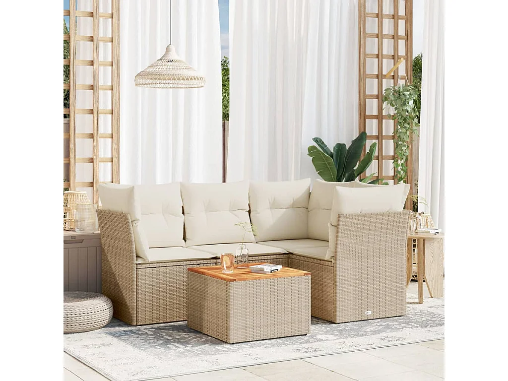 5-tlg. Garten-Sofagarnitur,Gartenmöbel-Set mit Kissen Beige Poly Rattan -gkd462754