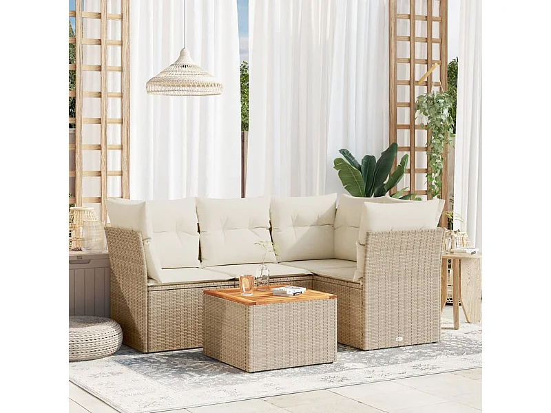 5-tlg. Garten-Sofagarnitur,Gartenmöbel-Set mit Kissen Beige Poly Rattan -gkd462754