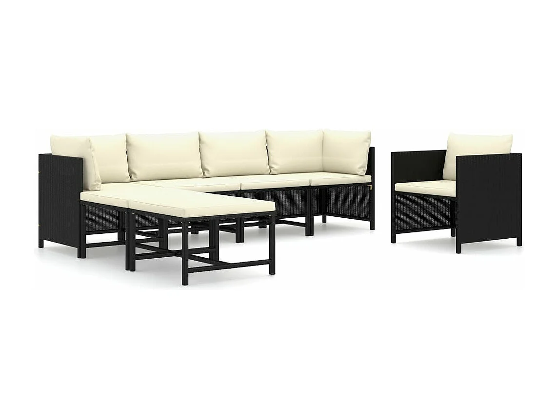 7-tlg. Garten-Sitzgruppe: Sofa + Tisch | Garten-Lounge-Set mit Kissen Poly Rattan Schwarz -GKD450772