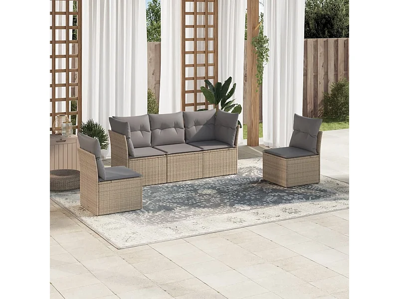 Salon de jardin avec coussins 5 pcs beige résine tressée BE31003