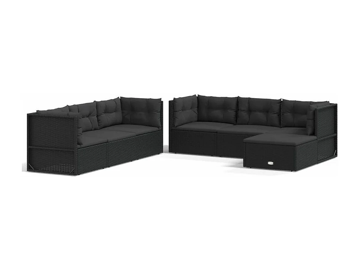 Salon de jardin 7 pcs avec coussins Noir Résine tressée BE34324
