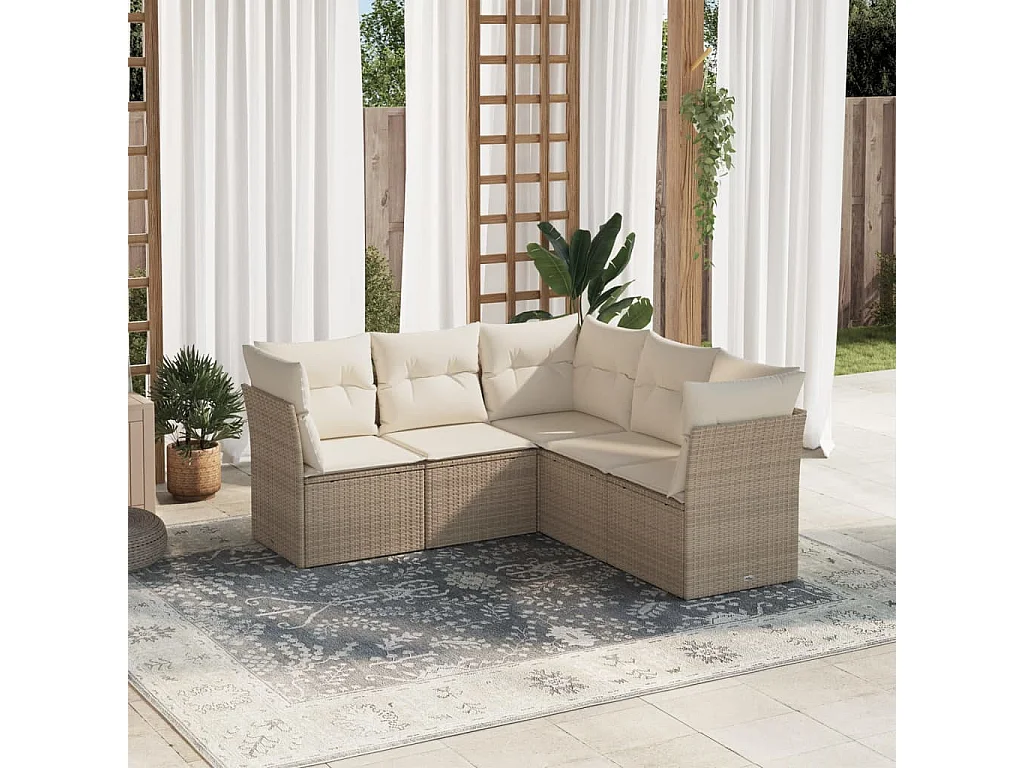 5-tlg. Garten-Sofagarnitur,Gartenmöbel-Set mit Kissen Beige Poly Rattan -gkd226249