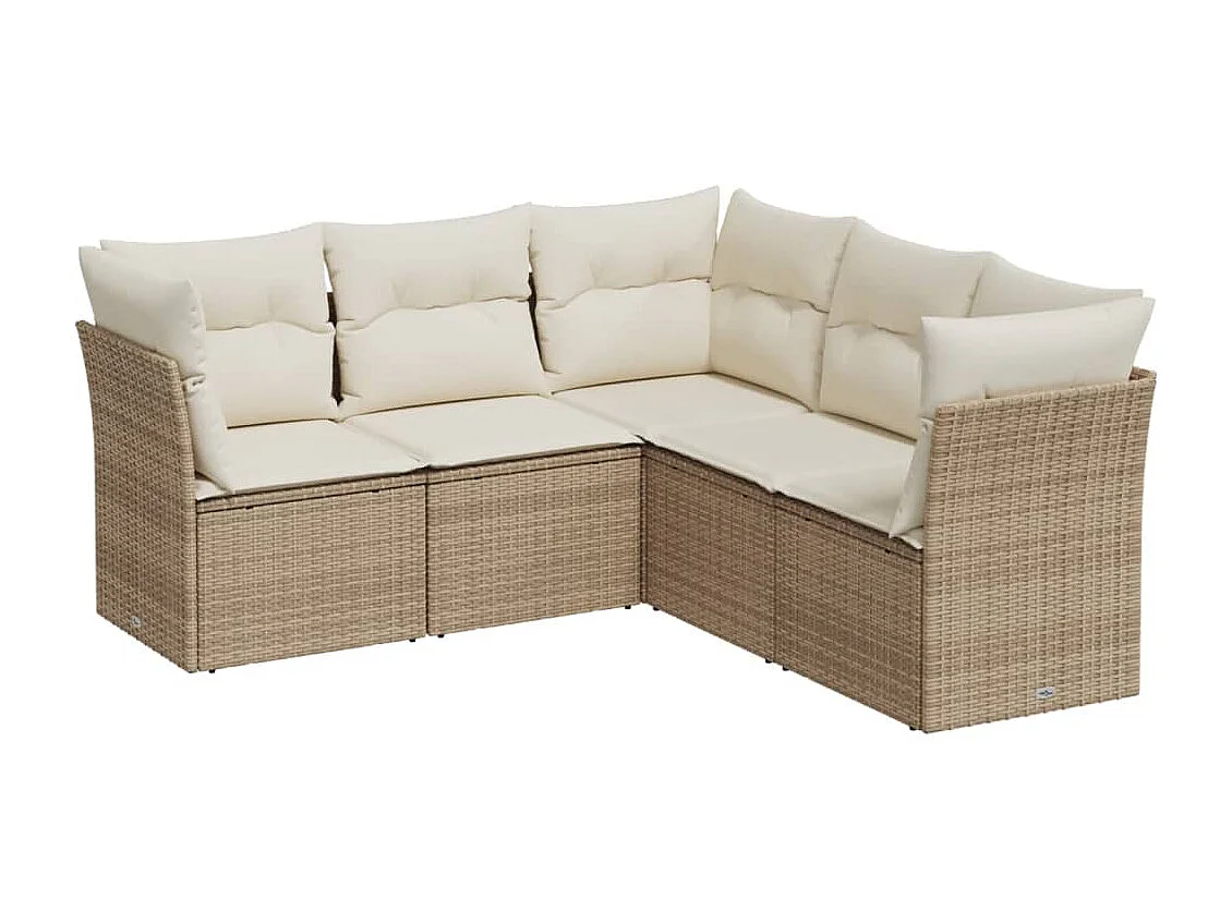 5-tlg. Garten-Sofagarnitur,Gartenmöbel-Set mit Kissen Beige Poly Rattan -gkd226249