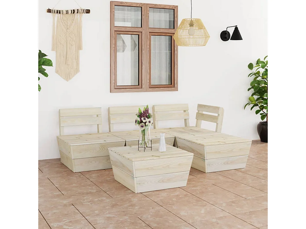 Salon de jardin palette 5 pcs Bois d'épicéa imprégné BE70103