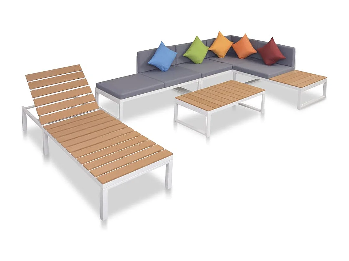 5-delige Loungeset met kussens aluminium en HKC NL80071