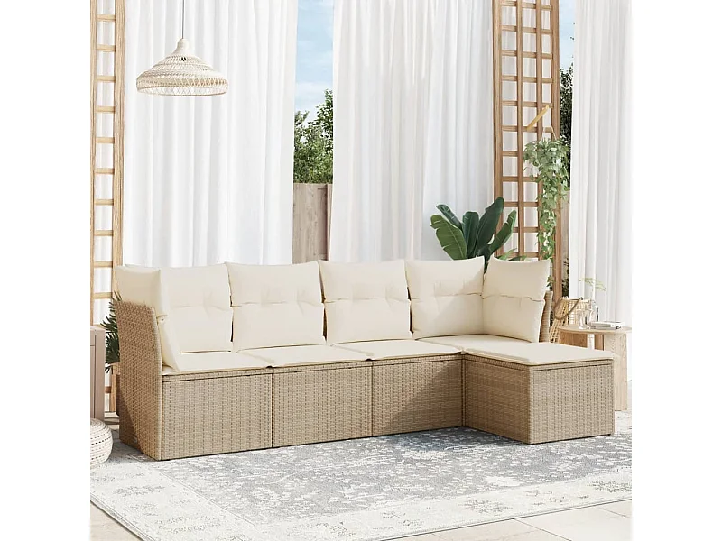 5-tlg. Garten-Sofagarnitur,Gartenmöbel-Set mit Kissen Beige Poly Rattan -gkd250964