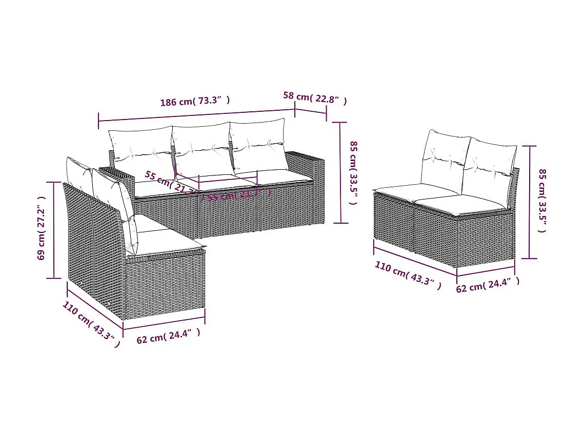 7-tlg. Garten-Sofagarnitur,Gartenmöbel-Set mit Kissen Schwarz Poly Rattan -gkd568863