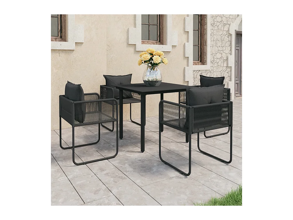 Salon de jardin 5 pcs PVC Résine tressée Noir BE67697