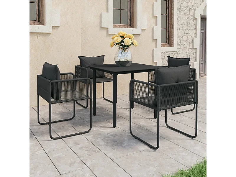 5 pcs conjunto de jantar para jardim vime de PVC preto PT372368