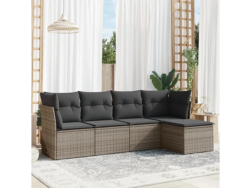 5-tlg. Garten-Sofagarnitur,Gartenmöbel-Set mit Kissen Grau Poly Rattan -gkd352852