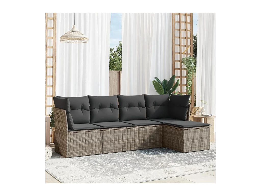 Salon de jardin 5 pcs avec coussins gris résine tressée BE63402