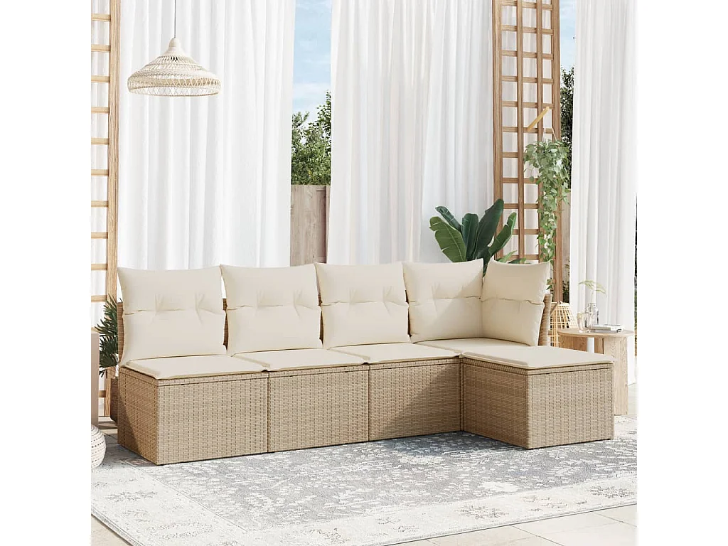 5-tlg. Garten-Sofagarnitur,Gartenmöbel-Set mit Kissen Beige Poly Rattan -gkd219273