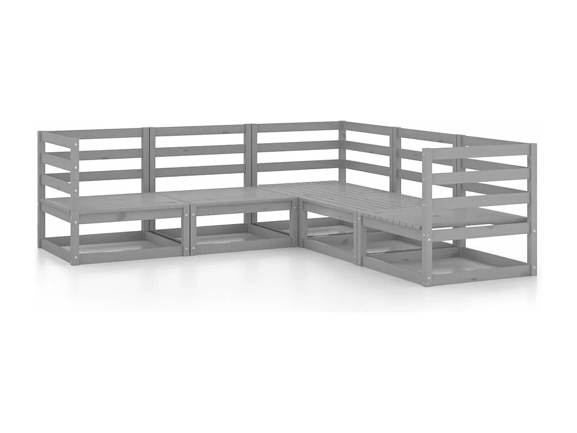 Salon de jardin 5 pcs gris bois de pin massif BE81168