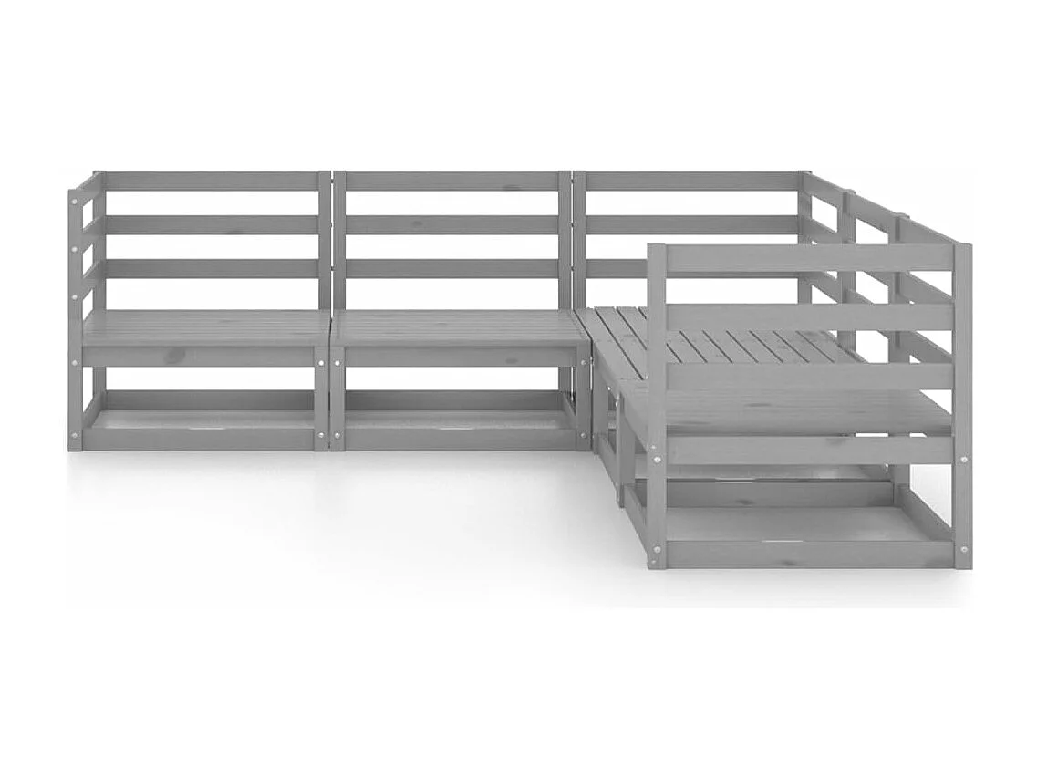 Salon de jardin 5 pcs gris bois de pin massif BE81168