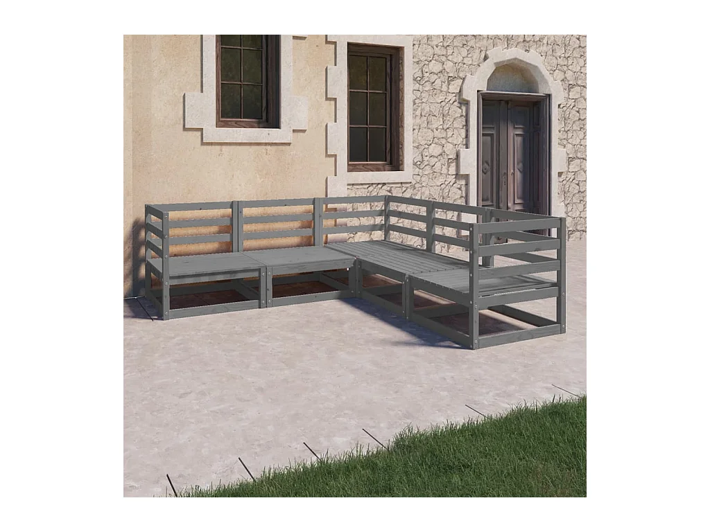 Salon de jardin 5 pcs gris bois de pin massif BE81168