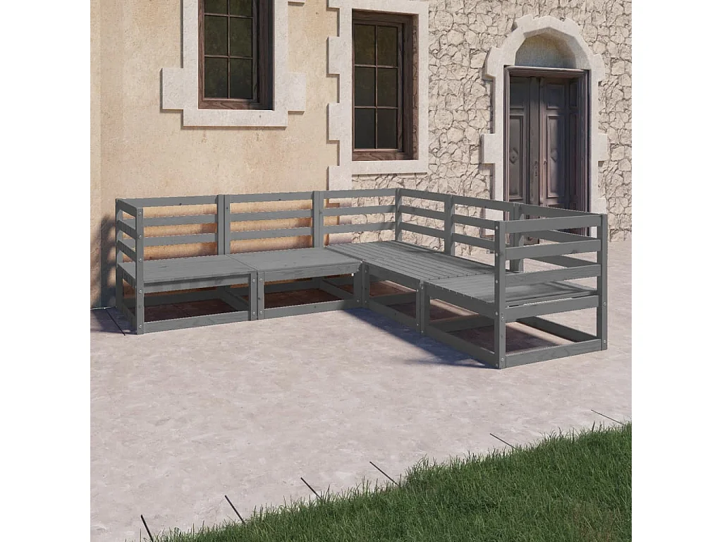 Salon de jardin 5 pcs gris bois de pin massif BE81168