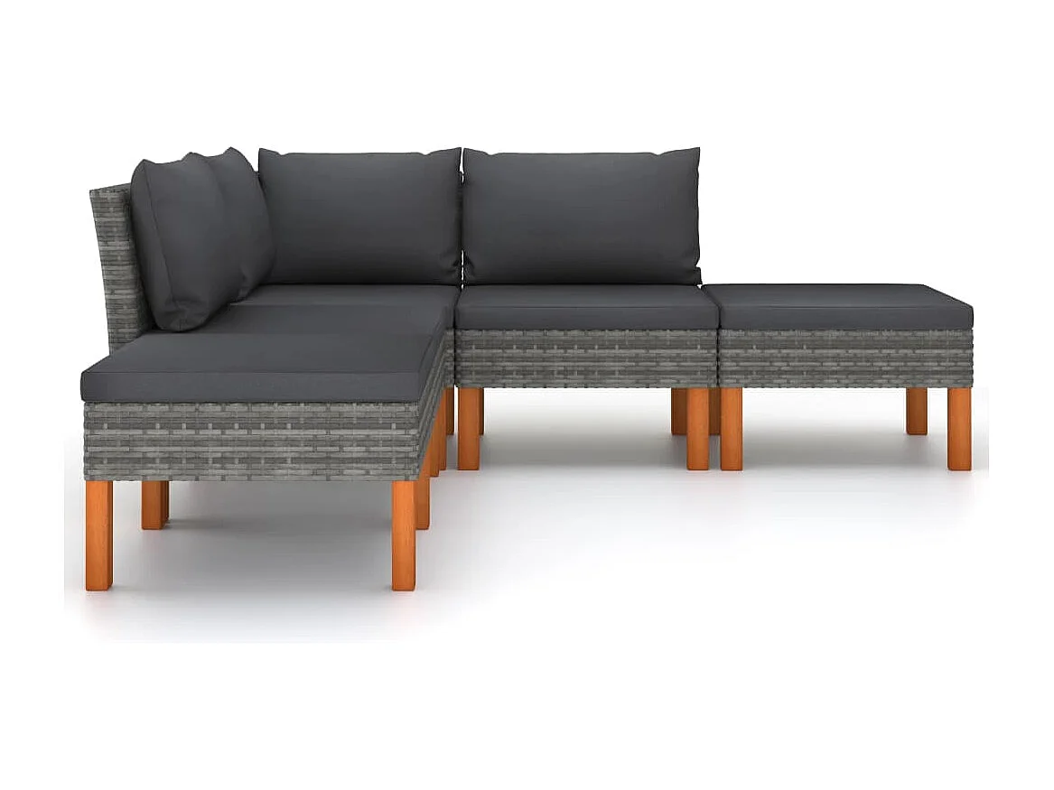 5 pcs conjunto lounge de jardim c/ almofadões vime PE cinzento PT73401