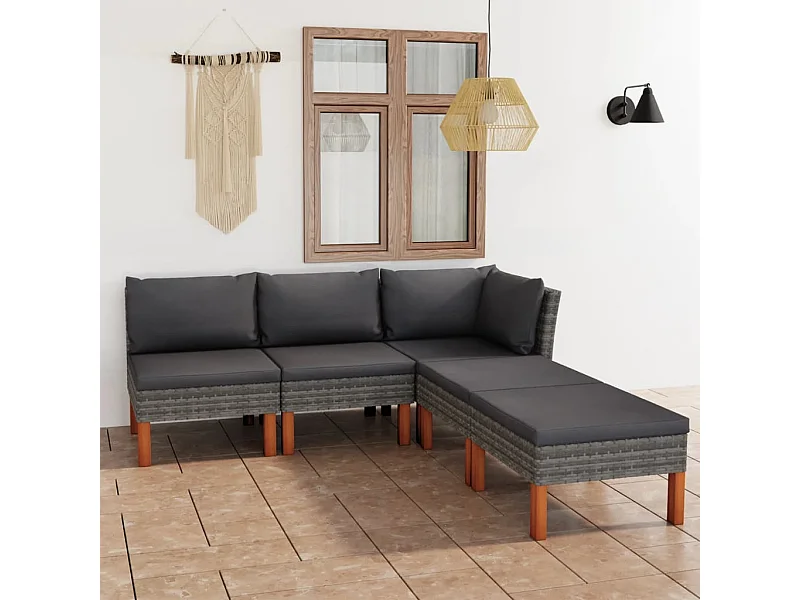 Salon de jardin 5 pcs avec coussins Résine tressée Gris BE45856