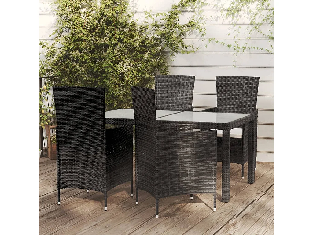 5-tlg. Garten-Essgruppe,Gartensitzgruppe mit Kissen Poly Rattan Schwarz -gkd61644