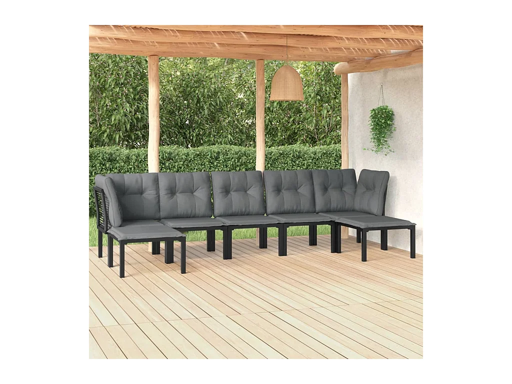 7-tlg. Garten-Sitzgruppe: Sofa + Tisch | Garten-Lounge-Set Schwarz und Grau Poly Rattan -GKD340263