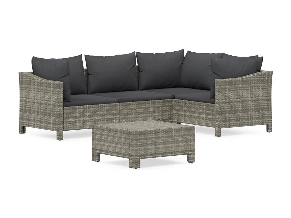 5-tlg. Garten-Sitzgruppe: Sofa + Tisch | Garten-Lounge-Set mit Kissen Grau Poly Rattan -GKD346953