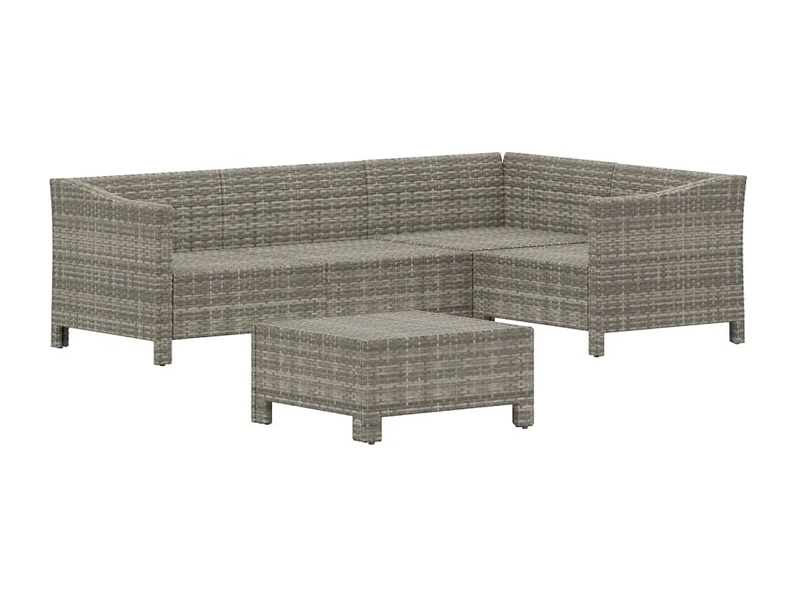 5-tlg. Garten-Sitzgruppe: Sofa + Tisch | Garten-Lounge-Set mit Kissen Grau Poly Rattan -GKD346953