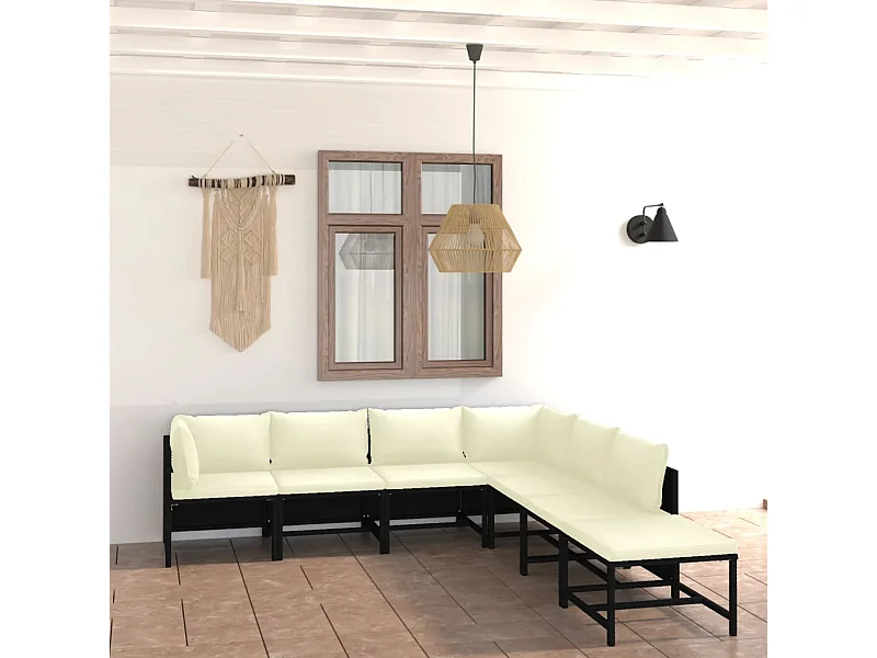 7-tlg. Garten-Sitzgruppe: Sofa + Tisch | Garten-Lounge-Set mit Kissen Poly Rattan Schwarz -GKD537360