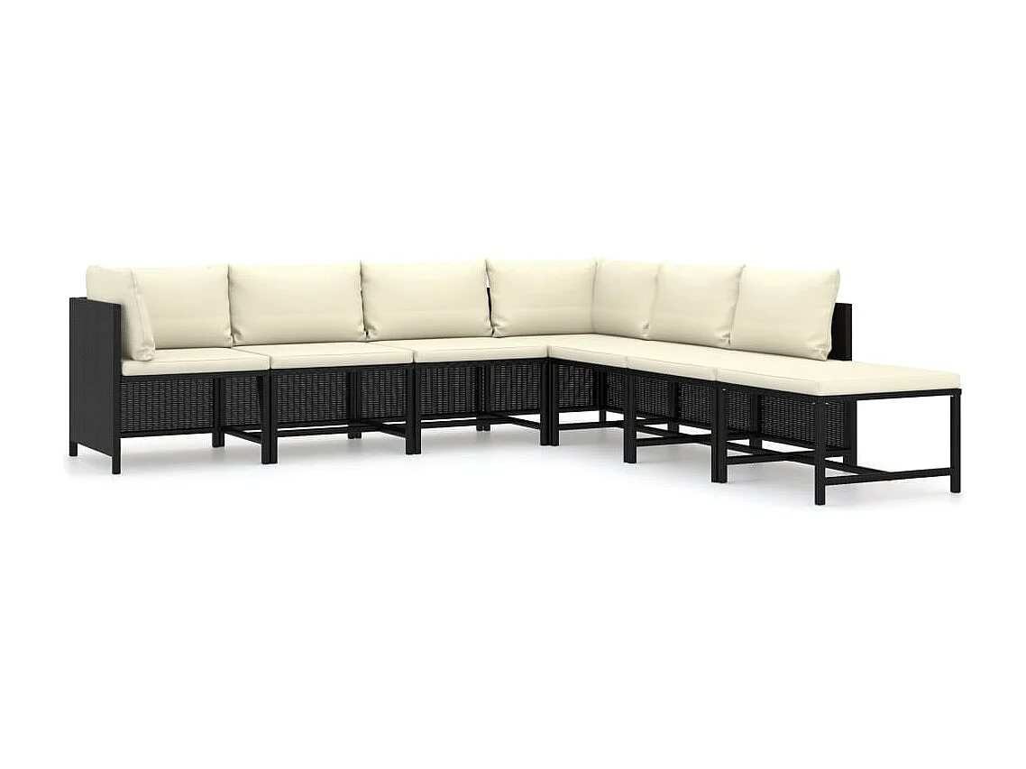 7-tlg. Garten-Sitzgruppe: Sofa + Tisch | Garten-Lounge-Set mit Kissen Poly Rattan Schwarz -GKD537360