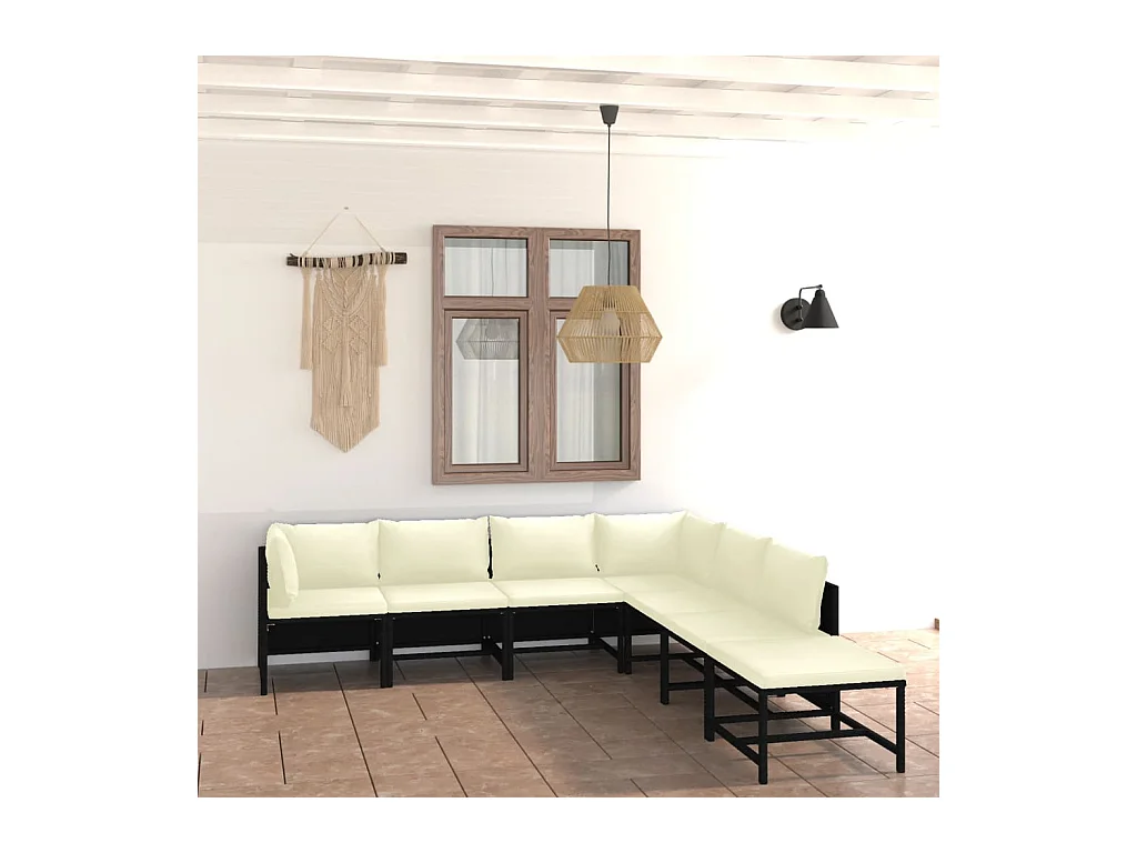 Salon de jardin 7 pcs avec coussins Résine tressée Noir BE39832