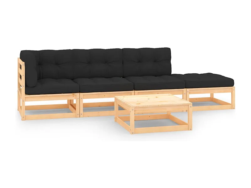 5-tlg. Garten-Sitzgruppe | Garten-Lounge-Set mit Kissen Massivholz Kiefer -GKD968757