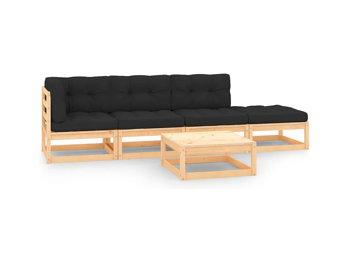 5-tlg. Garten-Sitzgruppe | Garten-Lounge-Set mit Kissen Massivholz Kiefer -GKD968757