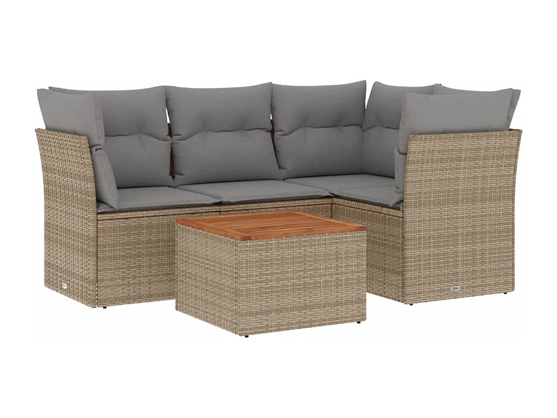 5-tlg. Garten-Sofagarnitur,Gartenmöbel-Set mit Kissen Beige Poly Rattan -gkd182305