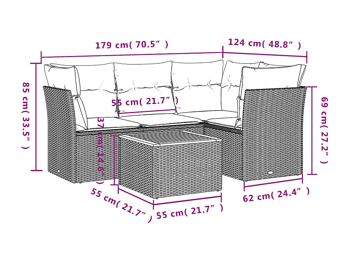 5-tlg. Garten-Sofagarnitur,Gartenmöbel-Set mit Kissen Beige Poly Rattan -gkd182305