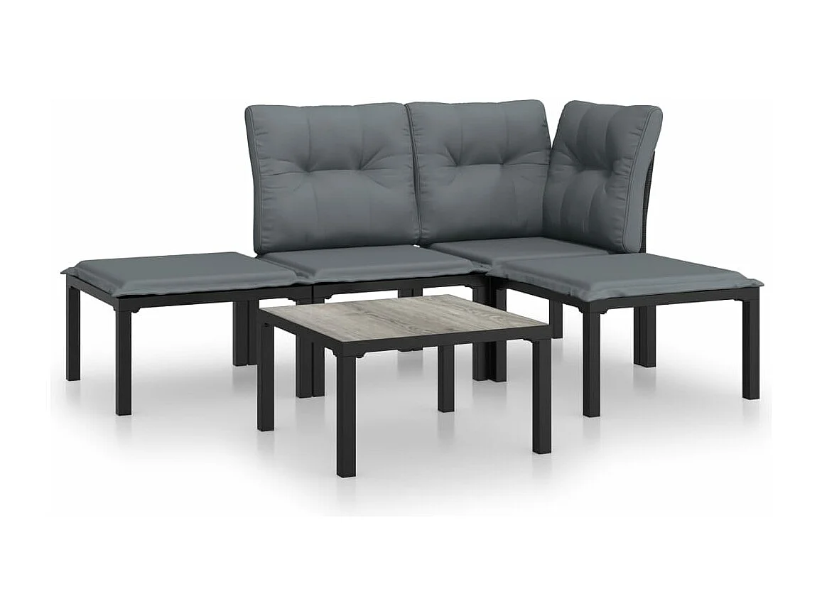 Salon de jardin 5 pcs noir et gris résine tressée BE37339