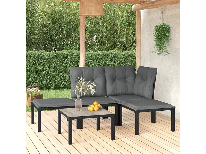 Salon de jardin 5 pcs noir et gris résine tressée BE37339