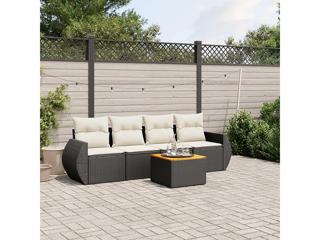 Salon de jardin 5 pcs avec coussins noir résine tressée BE63628