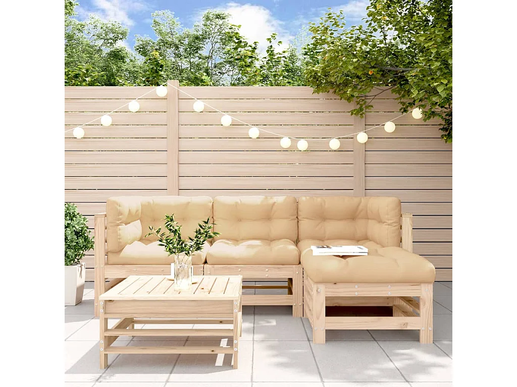 Salon de jardin 5 pcs avec coussins bois massif BE11466