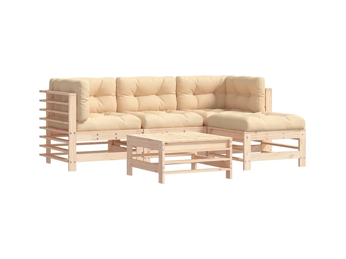 Salon de jardin 5 pcs avec coussins bois massif BE11466