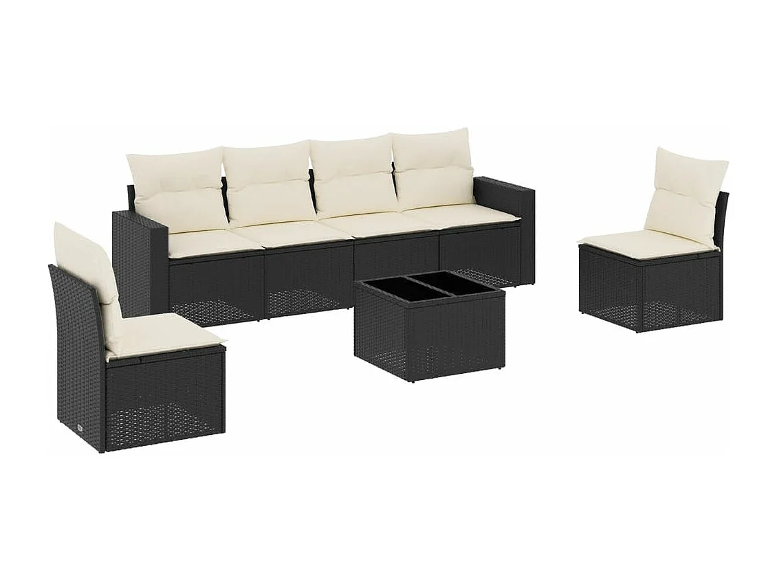 7-delige Loungeset met kussens poly rattan zwart NL83503