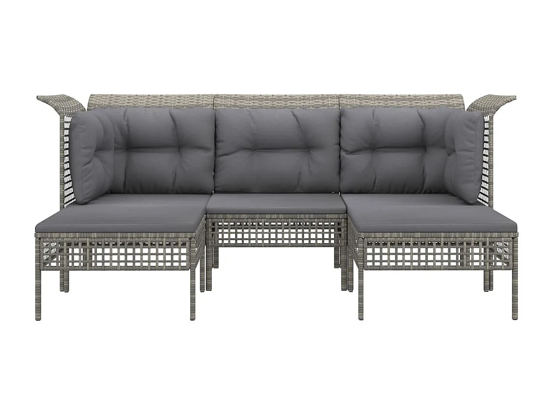 5-tlg. Garten-Sitzgruppe: Sofa + Tisch | Garten-Lounge-Set mit Kissen Grau Poly Rattan -GKD891862