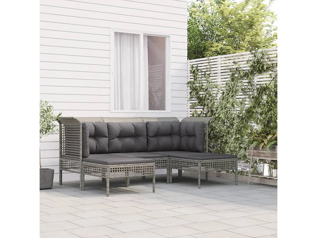 Salon de jardin 5 pcs avec coussins Gris Résine tressée BE68420