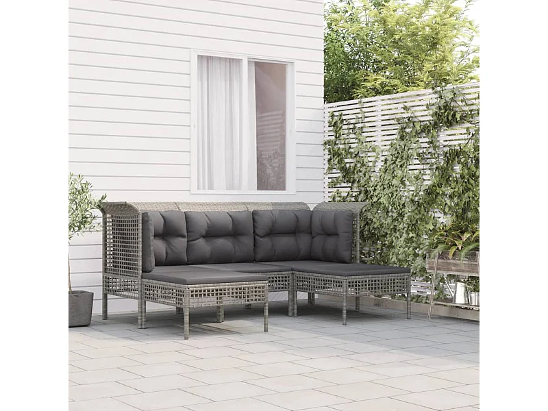 Salon de jardin 5 pcs avec coussins Gris Résine tressée BE68420