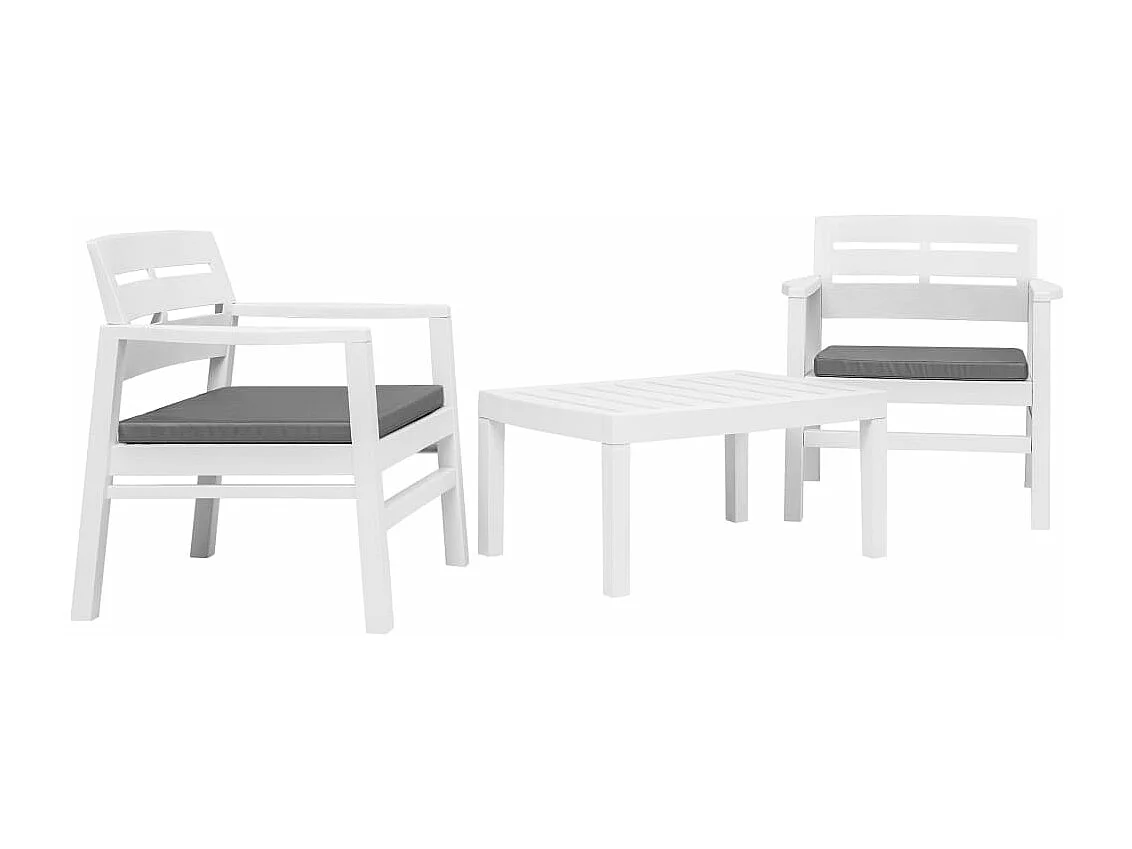Conjunto lounge para jardim 3 pcs plástico branco PT998044