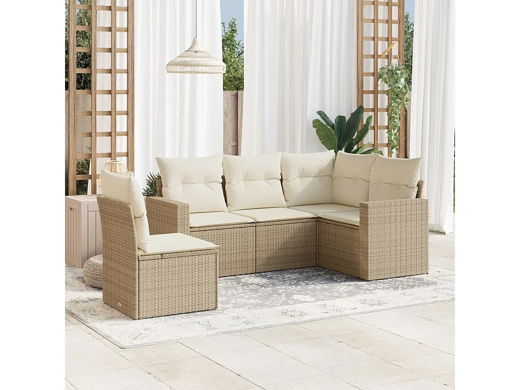 5-tlg. Garten-Sofagarnitur,Gartenmöbel-Set mit Kissen Beige Poly Rattan -gkd710680