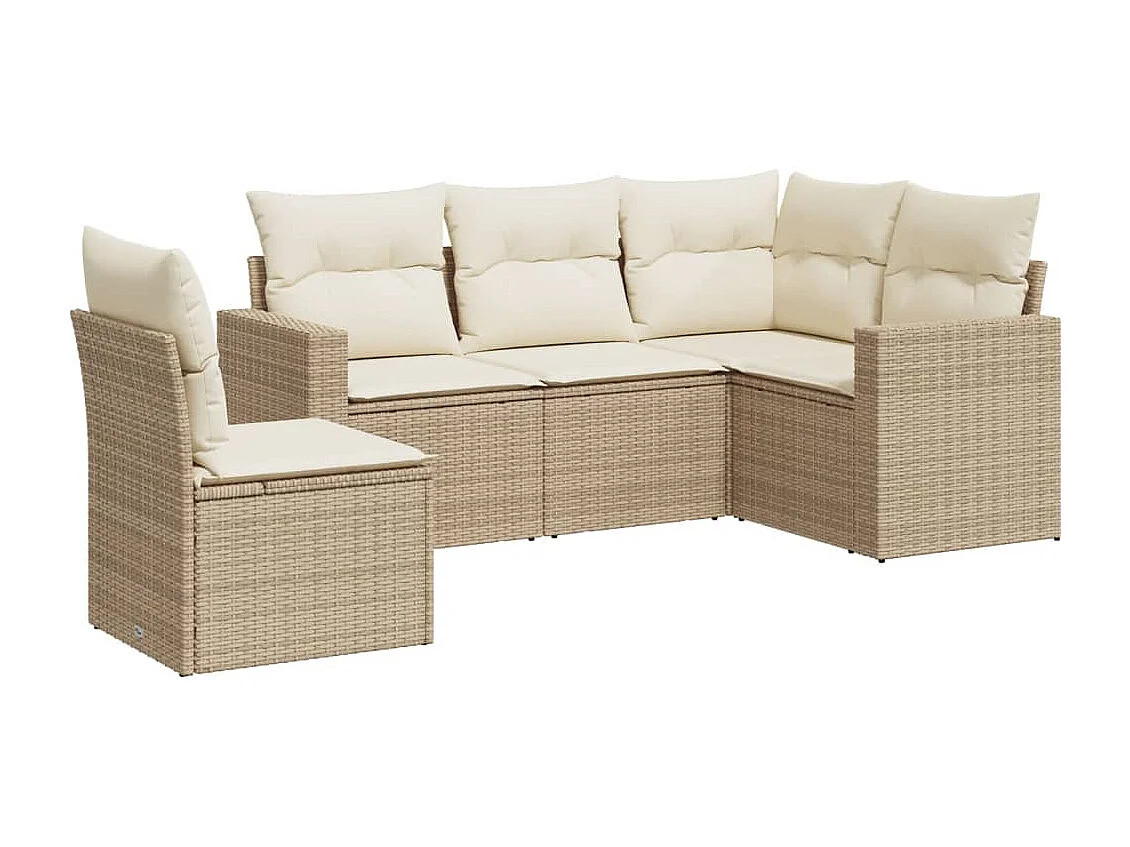 5-tlg. Garten-Sofagarnitur,Gartenmöbel-Set mit Kissen Beige Poly Rattan -gkd710680