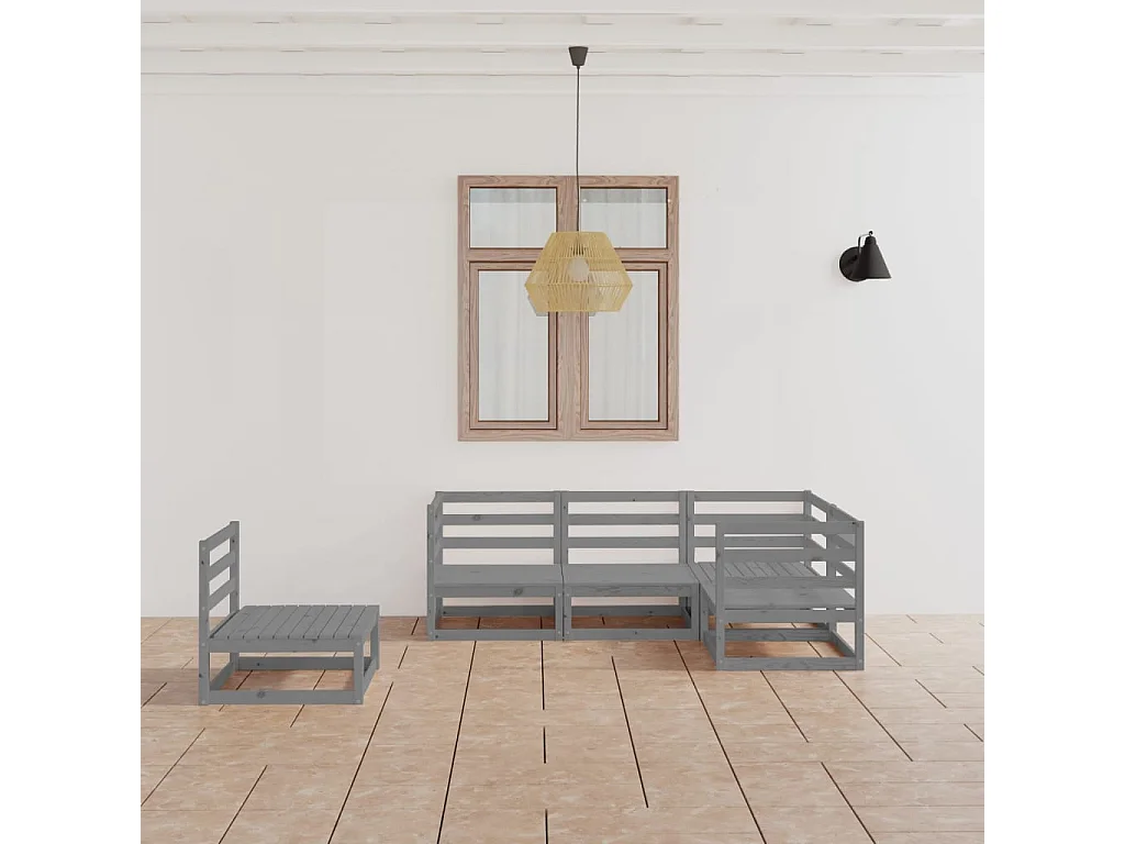 Salon de jardin 5 pcs gris bois de pin massif BE44650