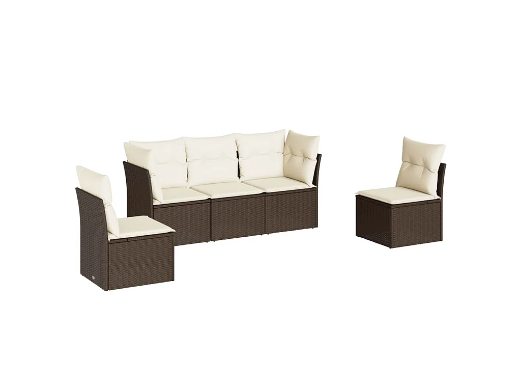 5 pcs conjunto sofás p/ jardim c/ almofadões vime PE castanho PT769139