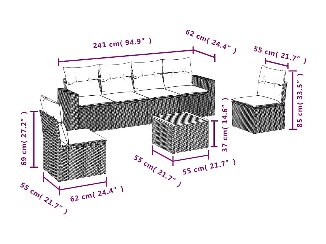 7-tlg. Garten-Sofagarnitur,Gartenmöbel-Set mit Kissen Grau Poly Rattan -gkd647815