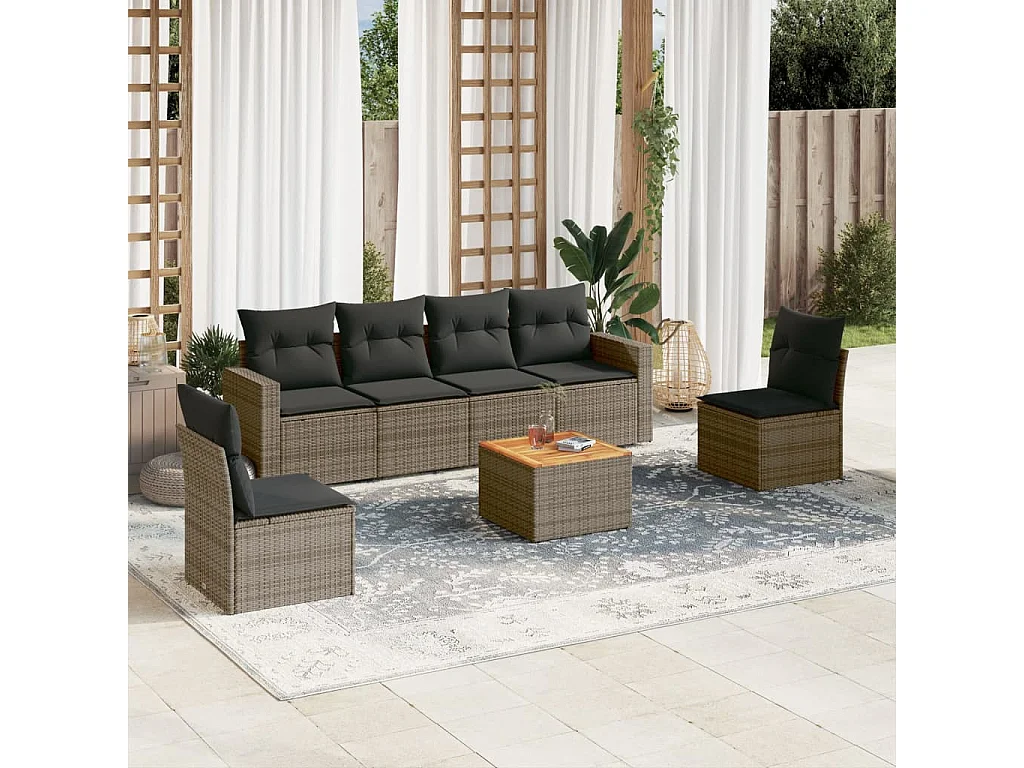7-tlg. Garten-Sofagarnitur,Gartenmöbel-Set mit Kissen Grau Poly Rattan -gkd647815