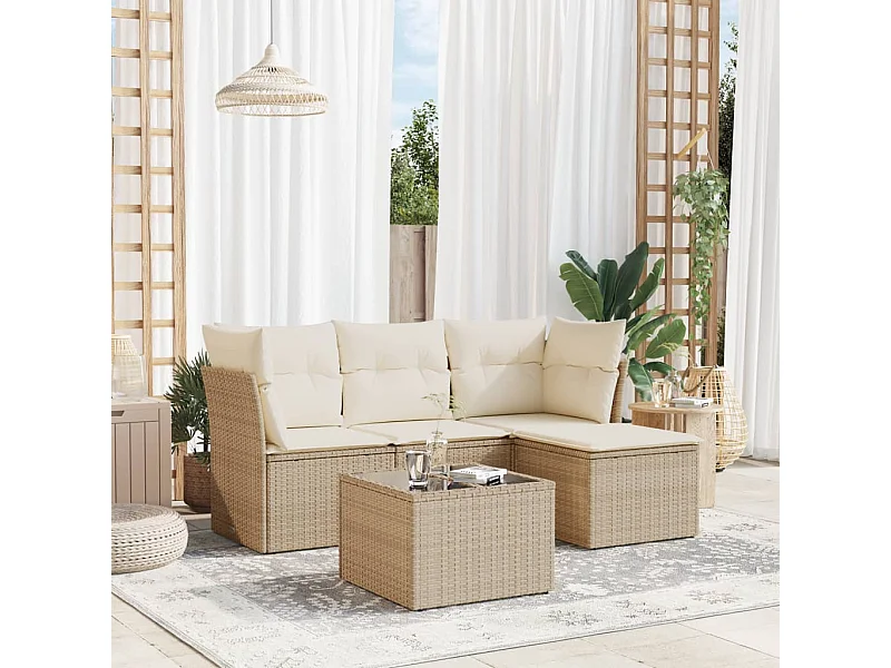 Salon de jardin avec coussins 5 pcs beige résine tressée BE96983